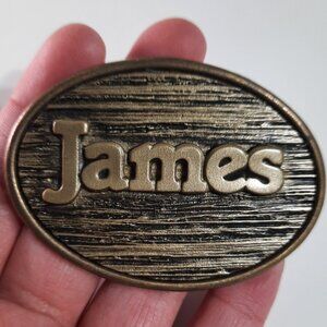 Vintage Oden Solid Brass “James” Name Belt Buckle USA 1970s Oval